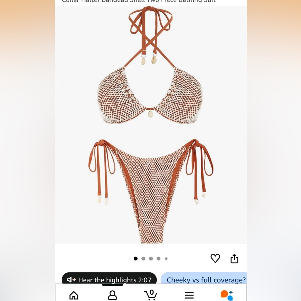Zaful Rust and White Crochet Tie-Side Bikini Set